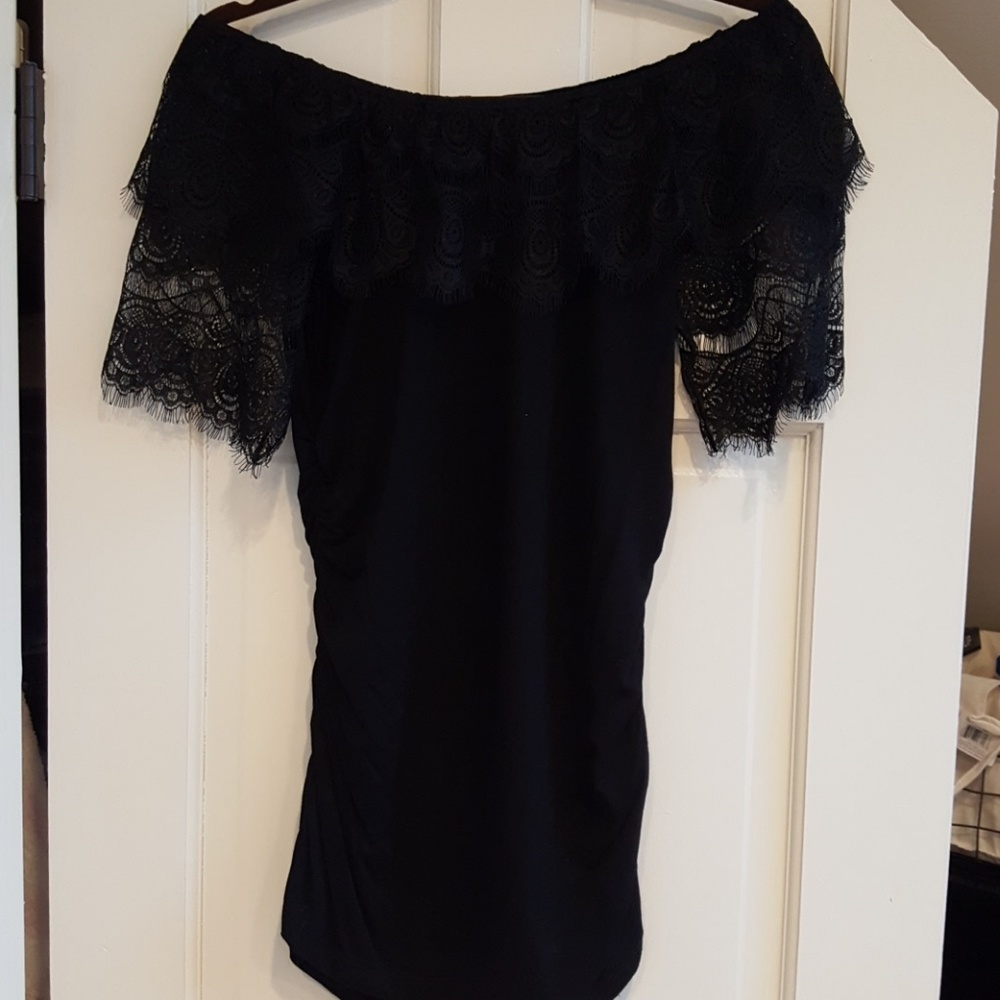 Off the Shoulder Black Top Lace Trim
